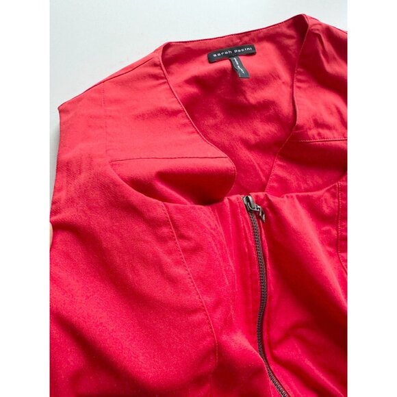 SARAH PACINI Red Stretch Cotton Twill Front Zipper Sheath Dress, Size 3/L - Picture 7 of 13